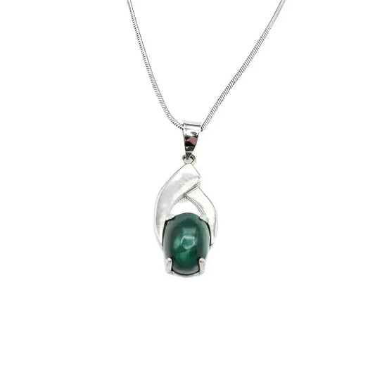 925 sterling silver pendant oval malachite - Halskæde