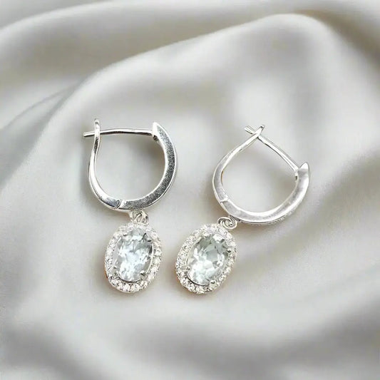 Aquamarine øreringe i sterlingsølv med zirkoner - Øreringe