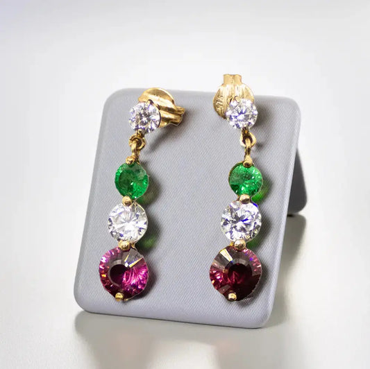 Aurora – 8 kt Guldøreringe med Tsavorite Granat og Zirkoner - Øreringe