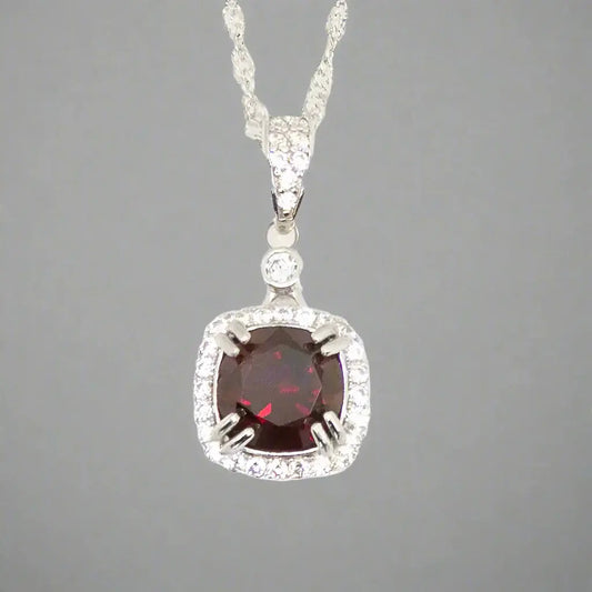 Granat halskæde i sølv med zirkoner - Halskæde