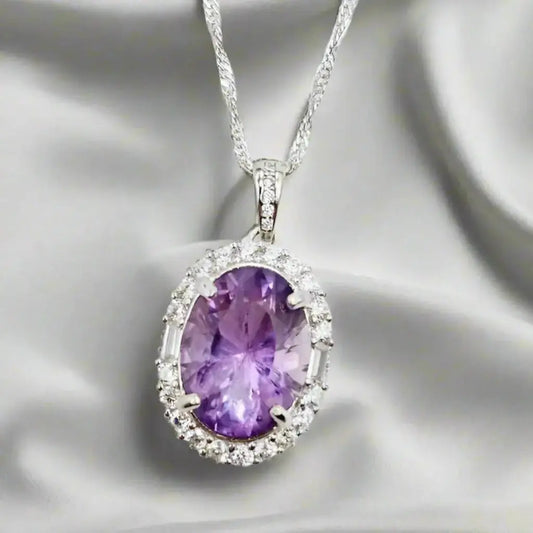 Sølv Halskæde med Ametyst og Zirkoner - Halskæde