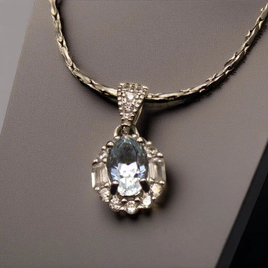 Sølv Halskæde med Aquamarine ædelsten - Halskæde
