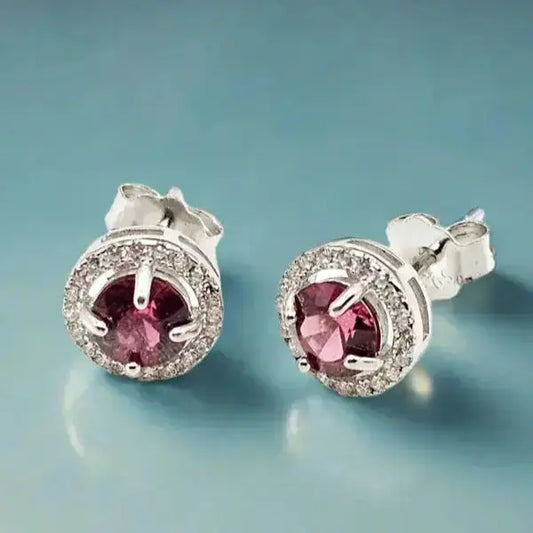 Sølvøreringe med granat og zirkoner - Øreringe