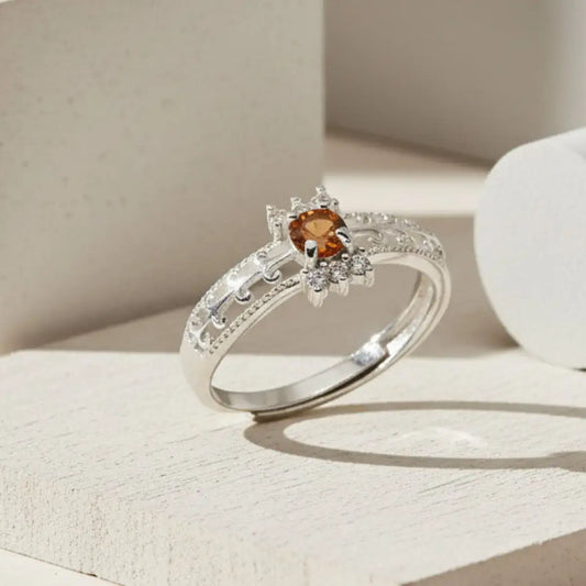 Sølvring med spessartine ædelsten – håndlavet elegance - Ring