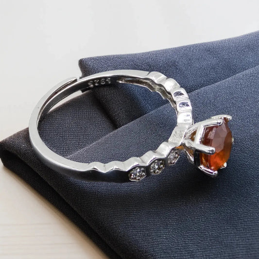 Sterlingsølv ring med hessonite granat og zirkoner - Ring
