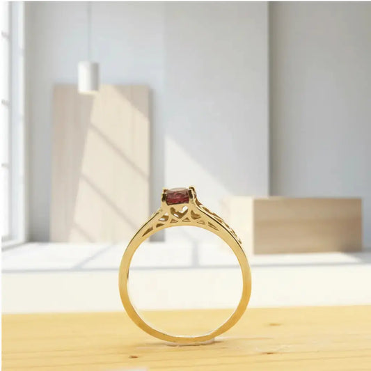 Tidløs skønhed: Ring i 14 karat guld og rød granat - Unikke smykker - Ring