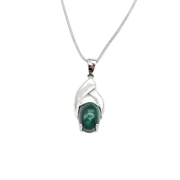 925 sterling silver pendant oval malachite - Halskæde
