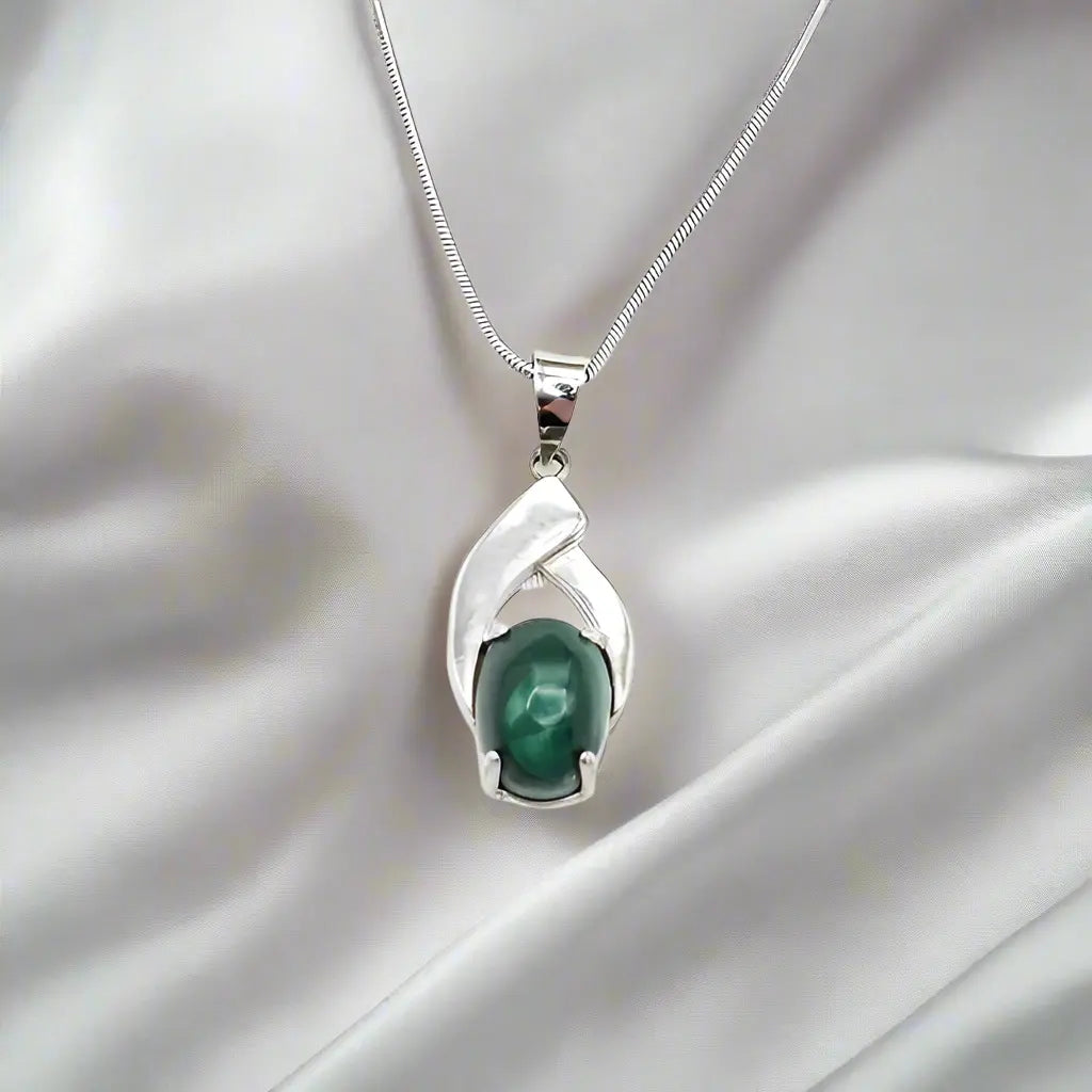 925 sterling silver pendant oval malachite - Pendant & Necklace