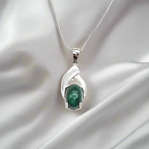 925 sterling silver pendant oval malachite - Pendant & Necklace