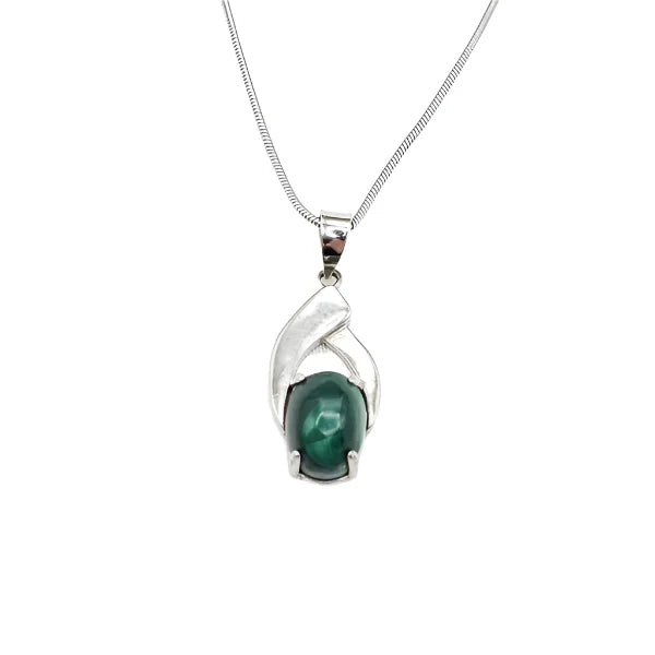 925 sterling silver pendant oval malachite - Pendant & Necklace
