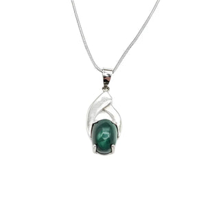 925 sterling silver pendant oval malachite - Pendant & Necklace