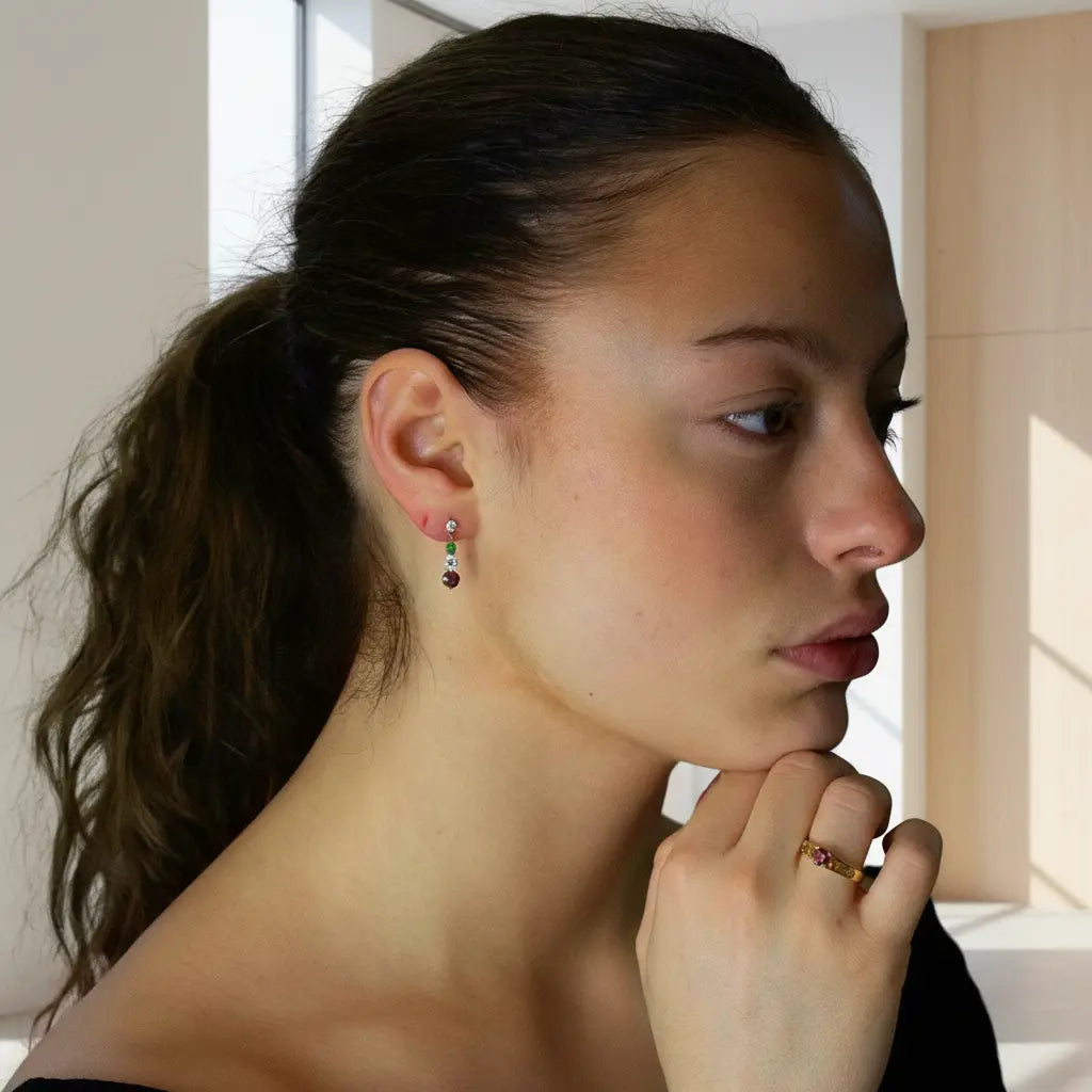 Nordic Elegance – Gold Earrings & Ring with Gemstones