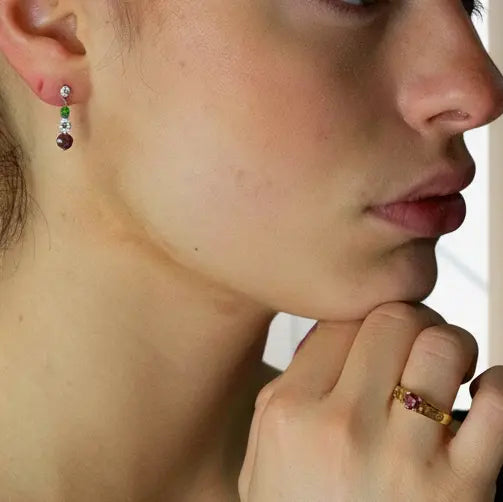 Nordic Elegance – Gold Earrings & Ring with Gemstones