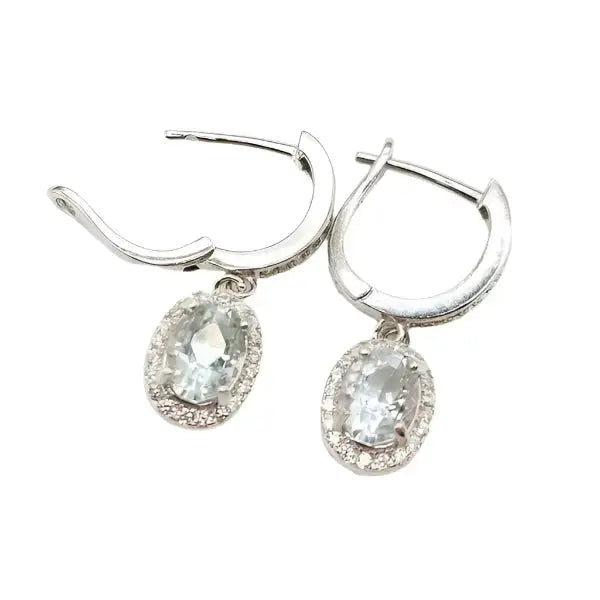 Aquamarine øreringe i sterlingsølv med zirkoner - Øreringe
