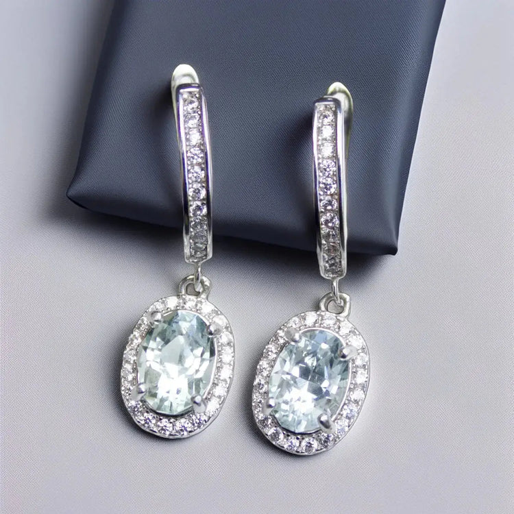Aquamarine øreringe i sterlingsølv med zirkoner - Øreringe