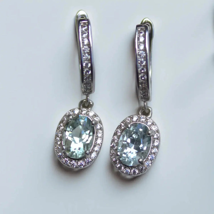 Aquamarine øreringe i sterlingsølv med zirkoner - Øreringe