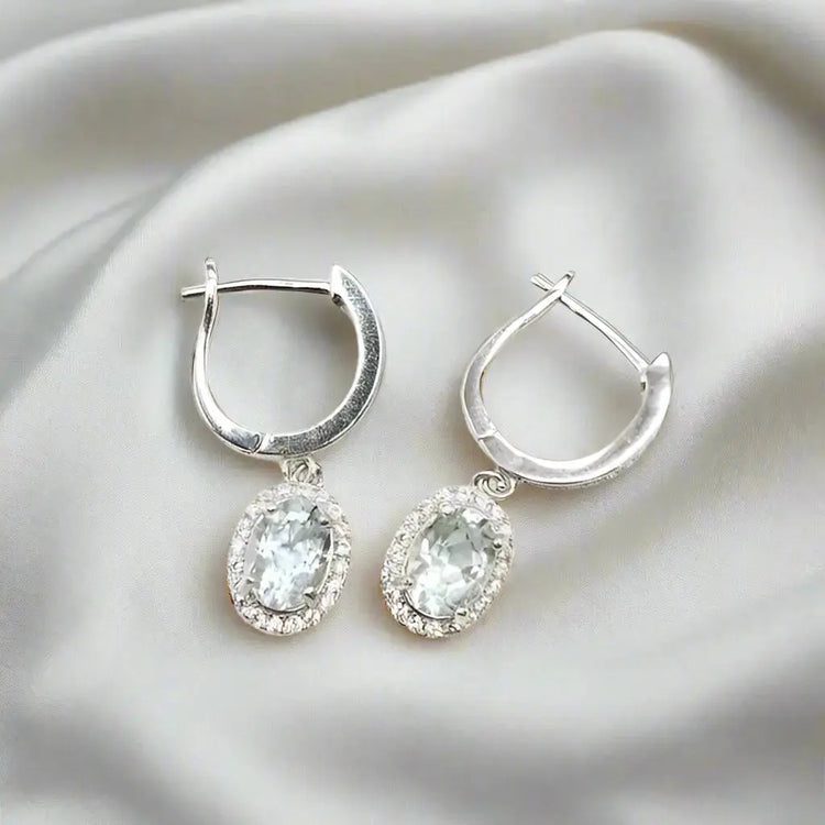 Aquamarine øreringe i sterlingsølv med zirkoner - Øreringe