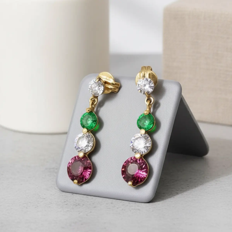 Aurora – 8 kt Guldøreringe med Tsavorite Granat og Zirkoner - Øreringe