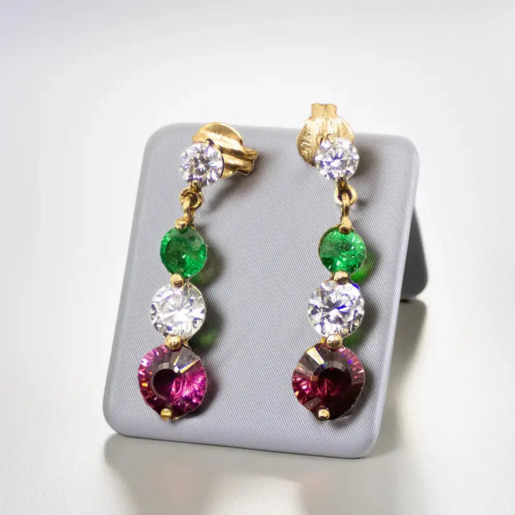 Aurora – 8 kt Guldøreringe med Tsavorite Granat og Zirkoner - Øreringe