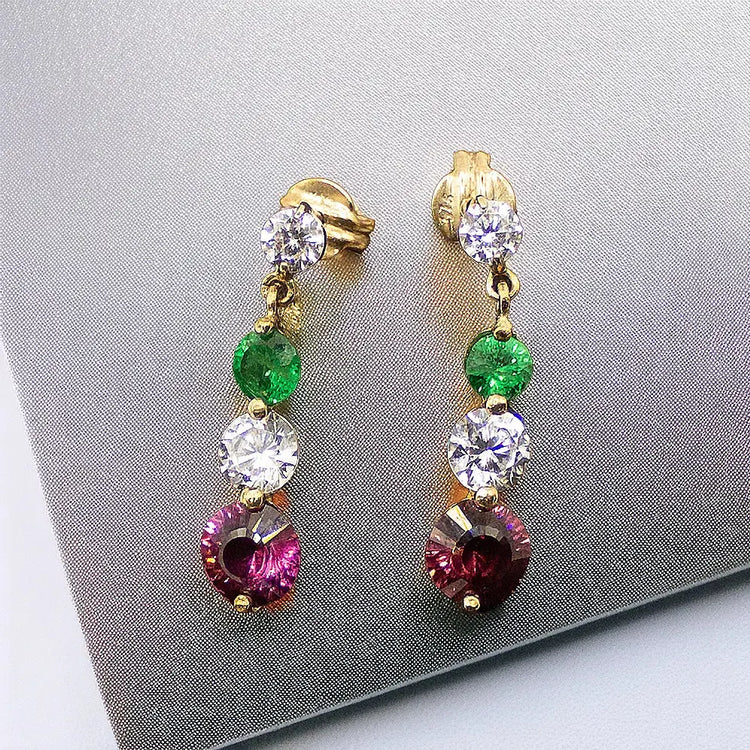 Aurora – 8 kt Guldøreringe med Tsavorite Granat og Zirkoner - Øreringe