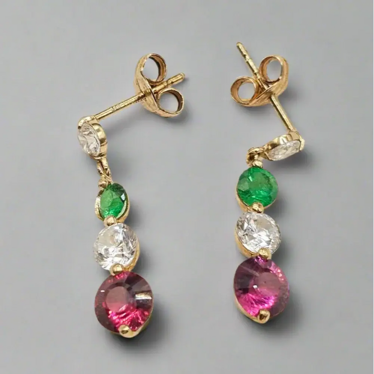 Aurora – 8 kt Guldøreringe med Tsavorite Granat og Zirkoner - Øreringe