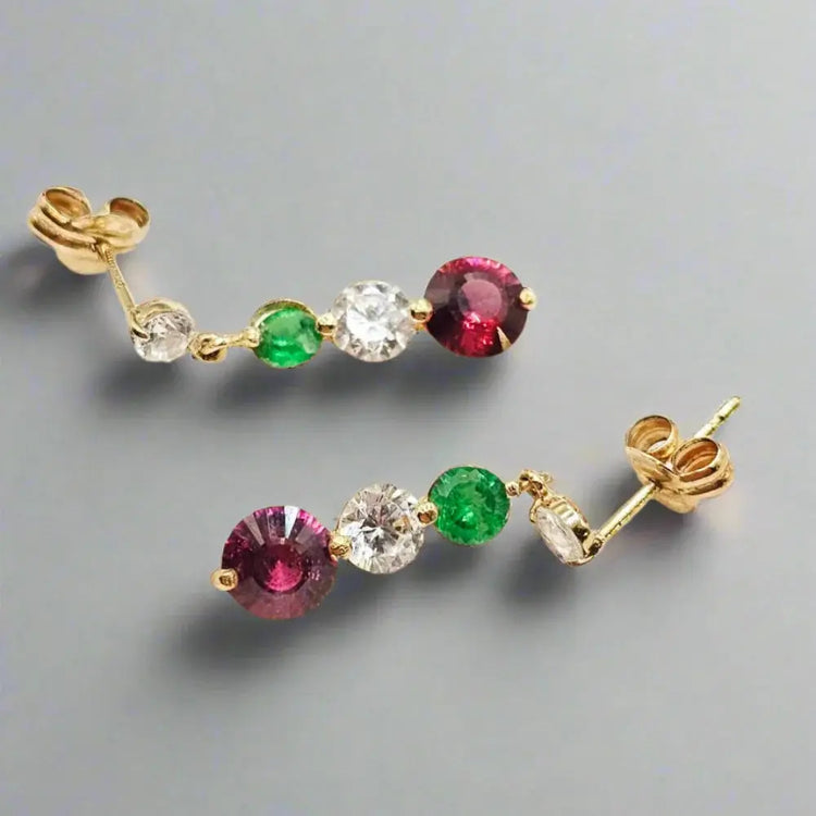 Aurora – 8 kt Guldøreringe med Tsavorite Granat og Zirkoner - Øreringe