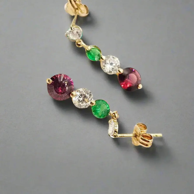 Aurora – 8 kt Guldøreringe med Tsavorite Granat og Zirkoner - Øreringe