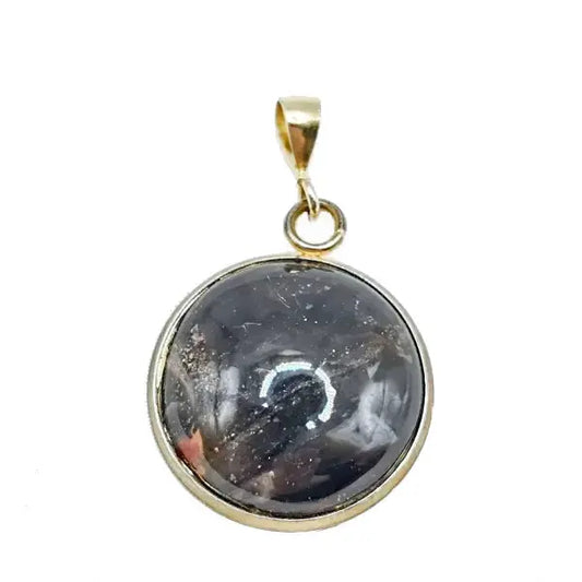 Elegant Gold Plated Round Onyx Gemstone Pendant - Minimalist Jewelry - Pendant