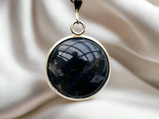 Elegant Gold Plated Round Onyx Gemstone Pendant - Minimalist Jewelry - Pendant