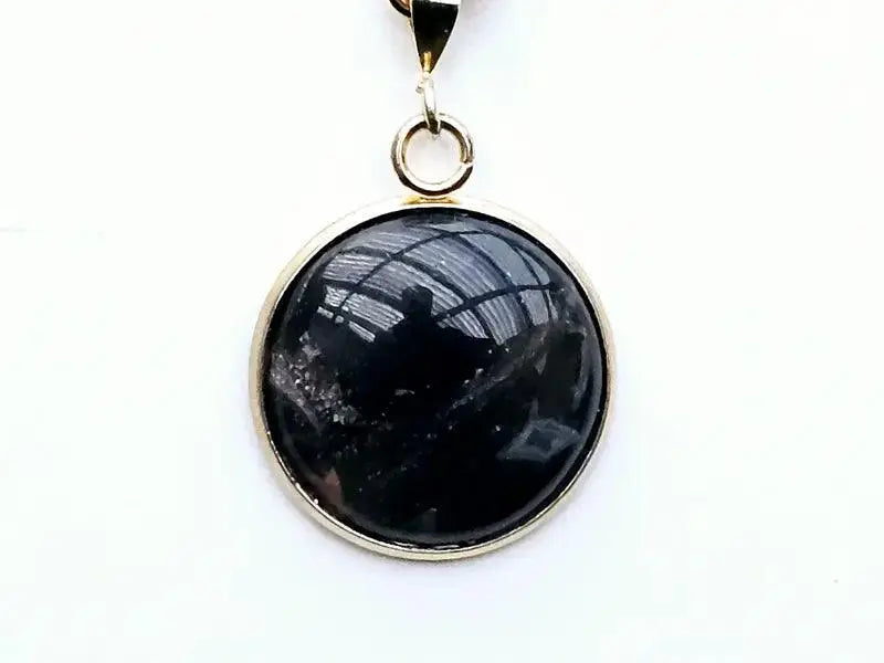 Elegant Gold Plated Round Onyx Gemstone Pendant - Minimalist Jewelry - Pendant