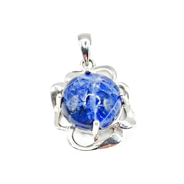 Elegant Pendant in 925 Sterling Silver with 12mm Round Sodalite - Halskæde