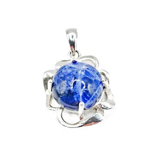 Elegant Pendant in 925 Sterling Silver with 12mm Round Sodalite - Pendant & Necklace