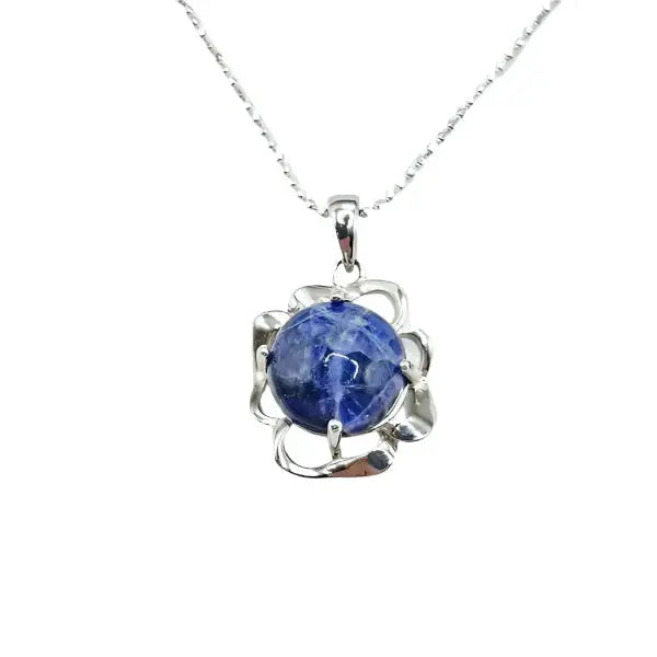 Elegant Pendant in 925 Sterling Silver with 12mm Round Sodalite - Halskæde