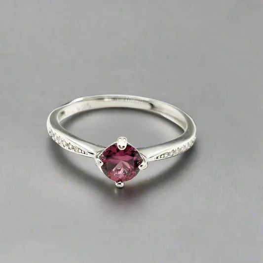 Garnet Ring - Sterling Silver with Zirconia - Ring
