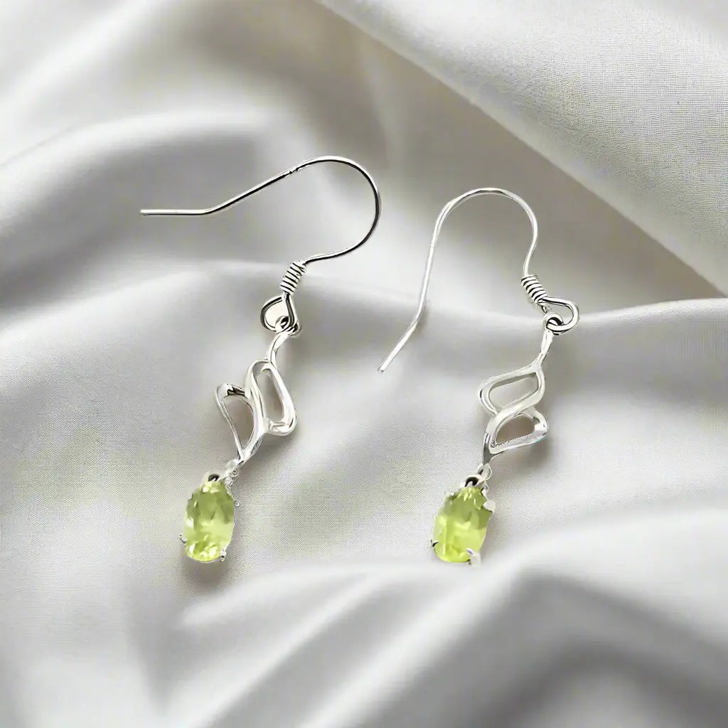 Gemstone Earrings - Sterling Silver Earrings with Peridot - Earrings
