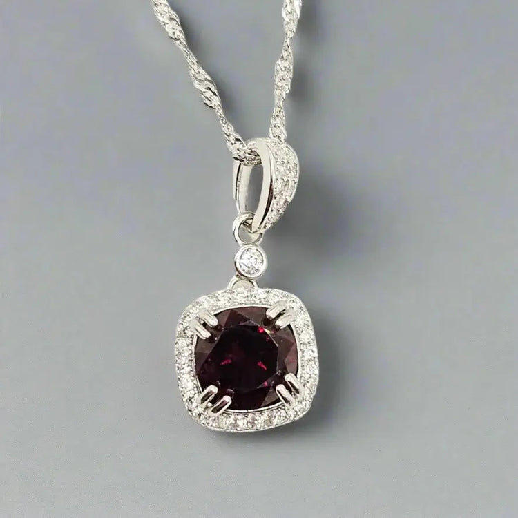 Granat halskæde i sølv med zirkoner - Halskæde