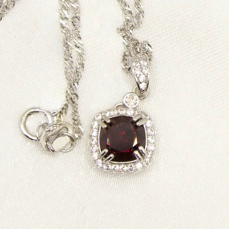 Granat halskæde i sølv med zirkoner - Halskæde