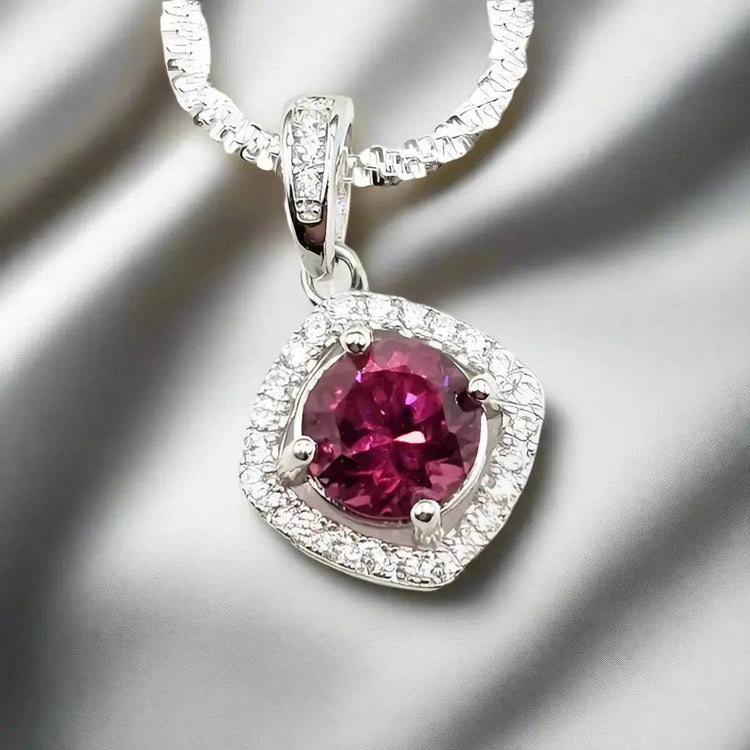 Halskæde i sterlingsølv med granat og zirkoner - Halskæde