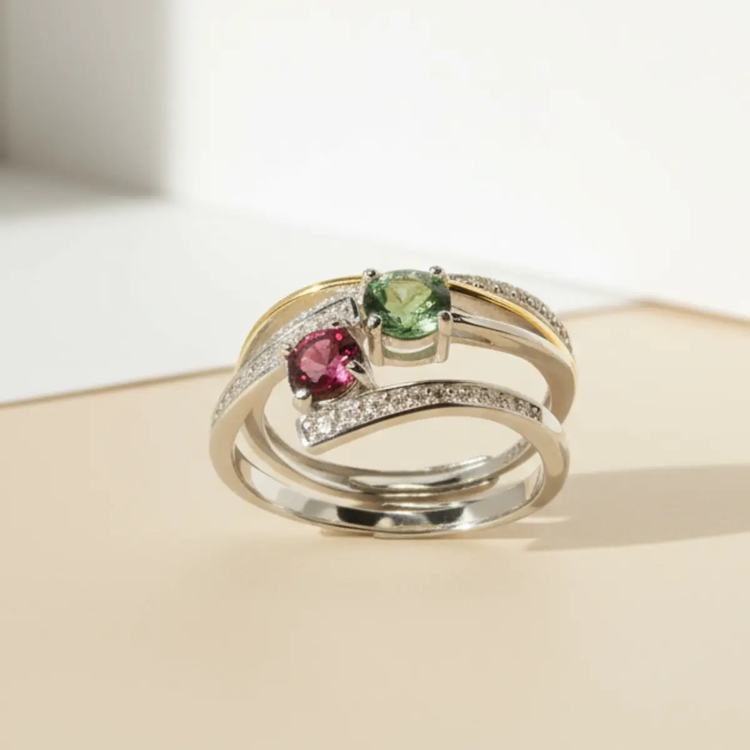 Ringesæt med Grøn Turmalin og Granat – Naturlig Skønhed og Passion i Sterling Sølv - Sæt