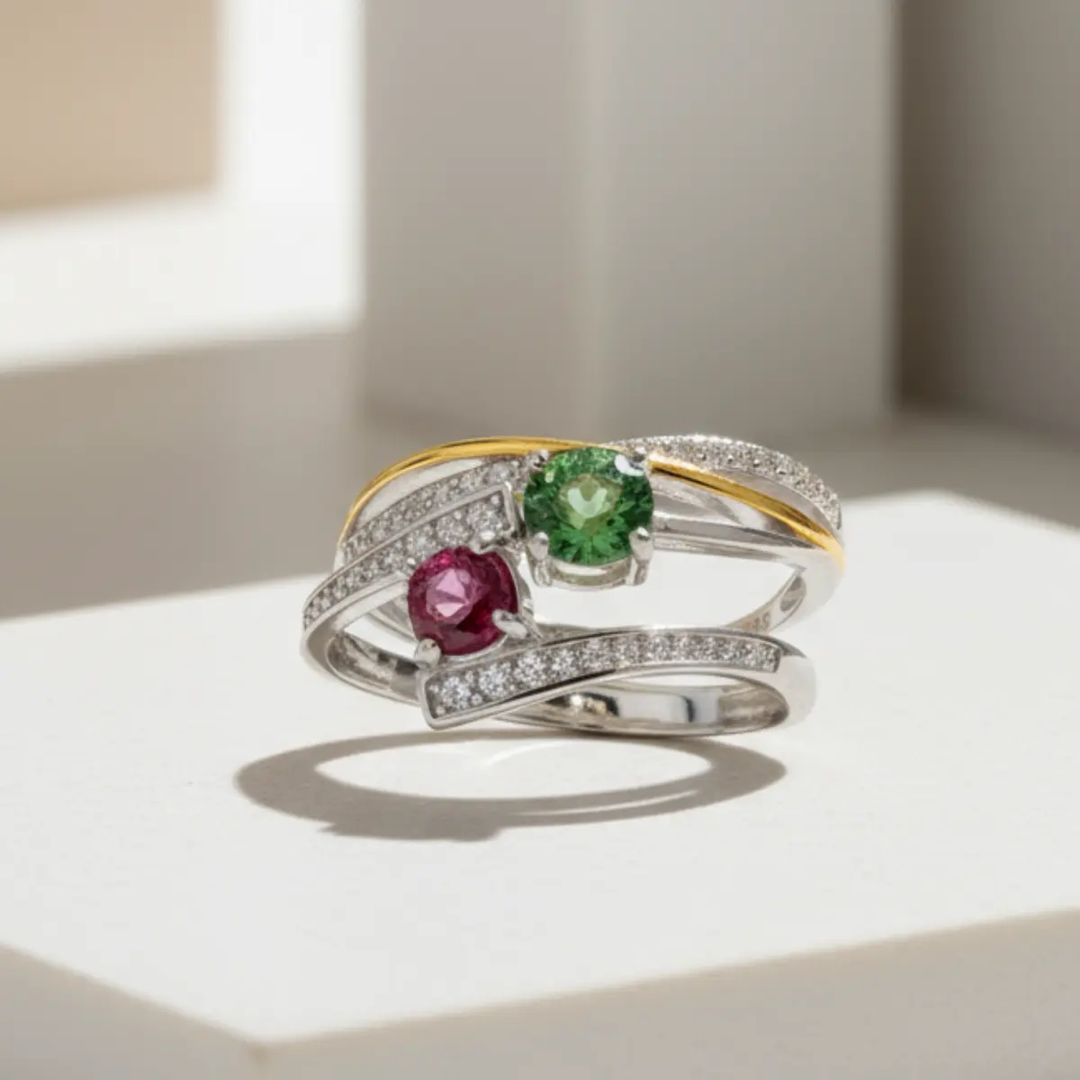 Ringesæt med Grøn Turmalin og Granat – Naturlig Skønhed og Passion i Sterling Sølv - Sæt