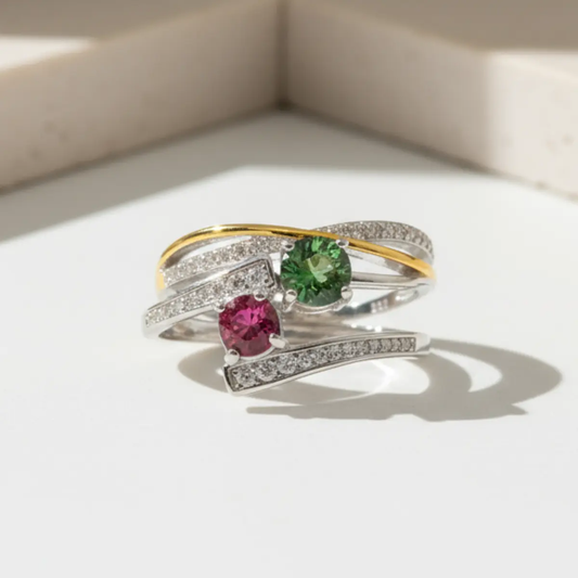 Ringesæt med Grøn Turmalin og Granat – Naturlig Skønhed og Passion i Sterling Sølv - Sæt