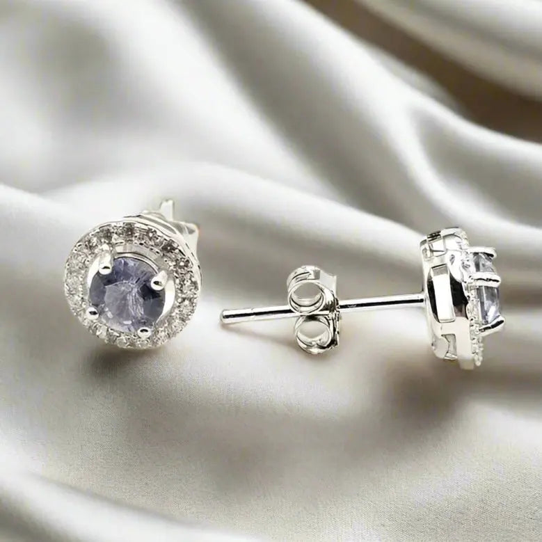 Silver Earrings with Iolites and Zircons - Earrings