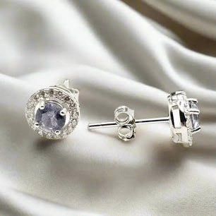 Silver Earrings with Iolites and Zircons - Earrings