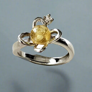 Silver plated ring with facetted yellow Amber - Ring