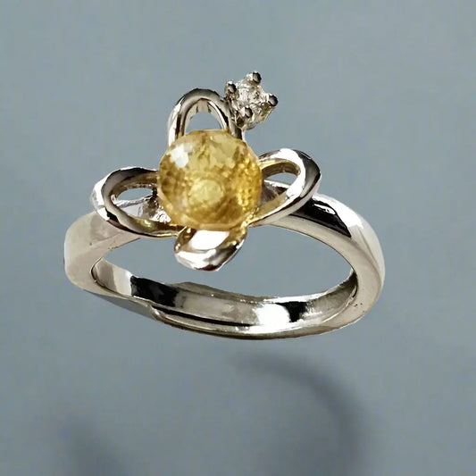 Silver plated ring with facetted yellow Amber - Ring
