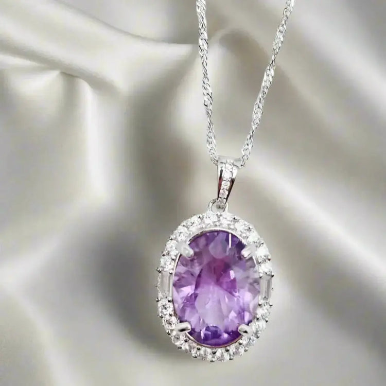 Sølv Halskæde med Ametyst og Zirkoner - Halskæde