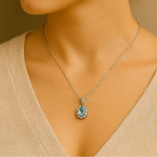Sølv Halskæde med Aquamarine ædelsten - Halskæde