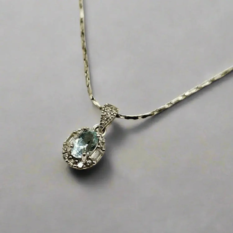 Sølv Halskæde med Aquamarine ædelsten - Halskæde