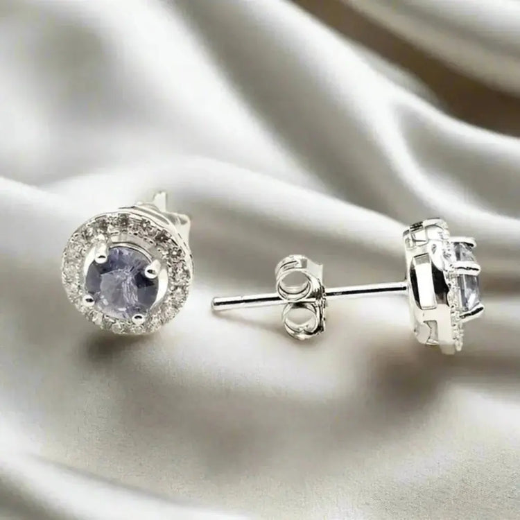 Sølvøreringe med iolite ædelsten og zirkoner - Øreringe