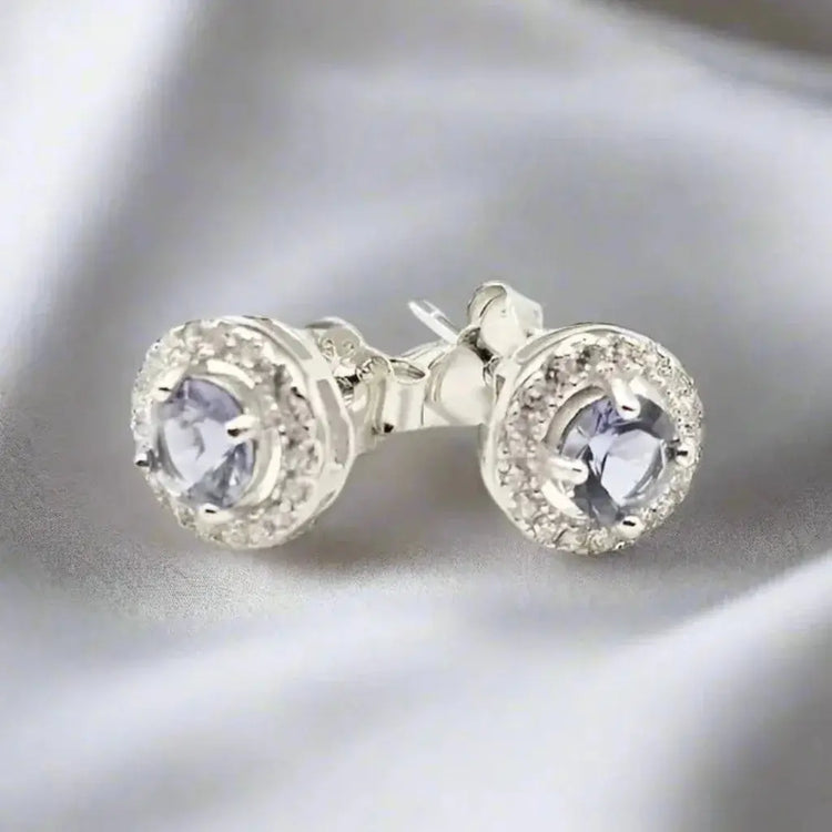 Sølvøreringe med iolite ædelsten og zirkoner - Øreringe